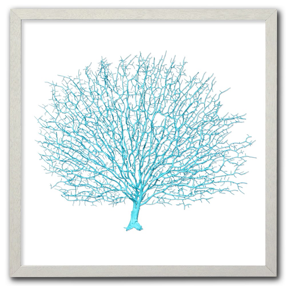 Frame white - no mat - artificial aqua seafan on white