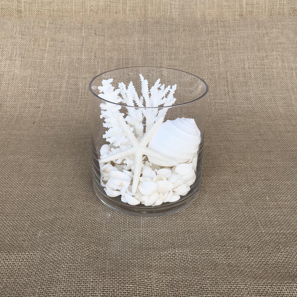 Glass coral and shell pack white, with mirror safety top suitable for candle