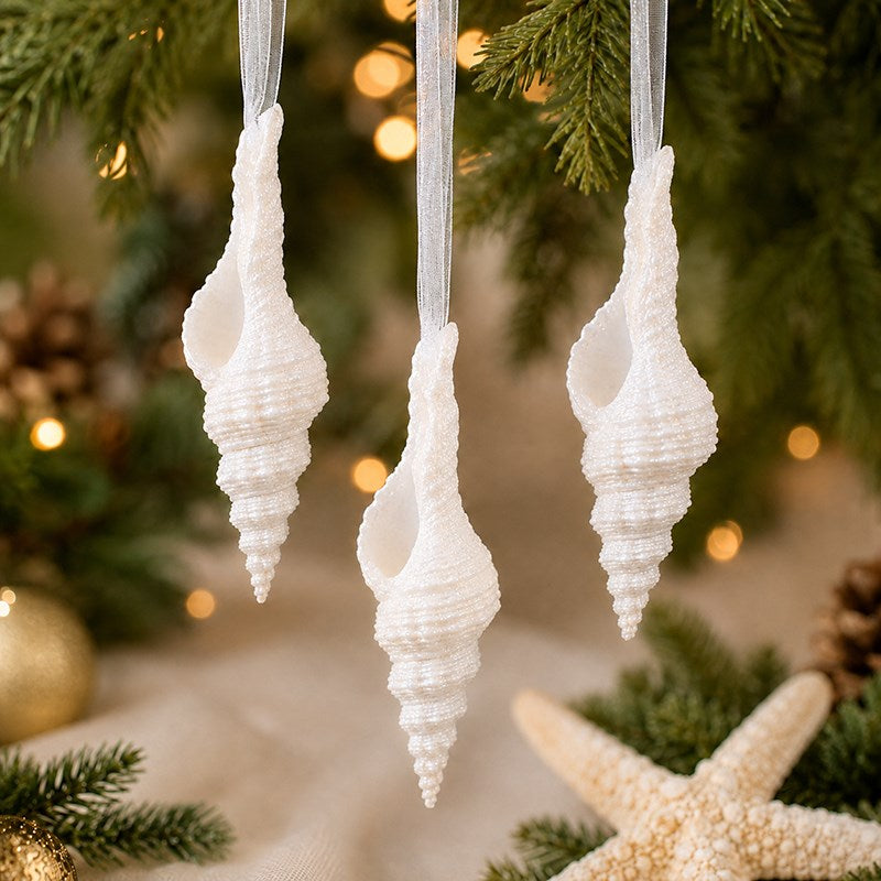 Decoration glitter shell Fusinus nicobaricus white