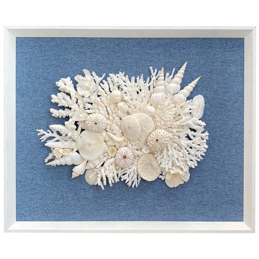 Frame white - no mat, uncovered - coral white on blue fabric