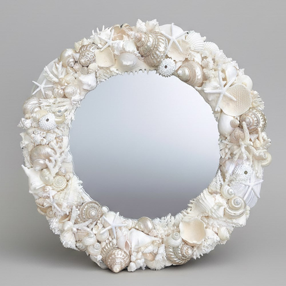Mirror round coral shell white and pearl