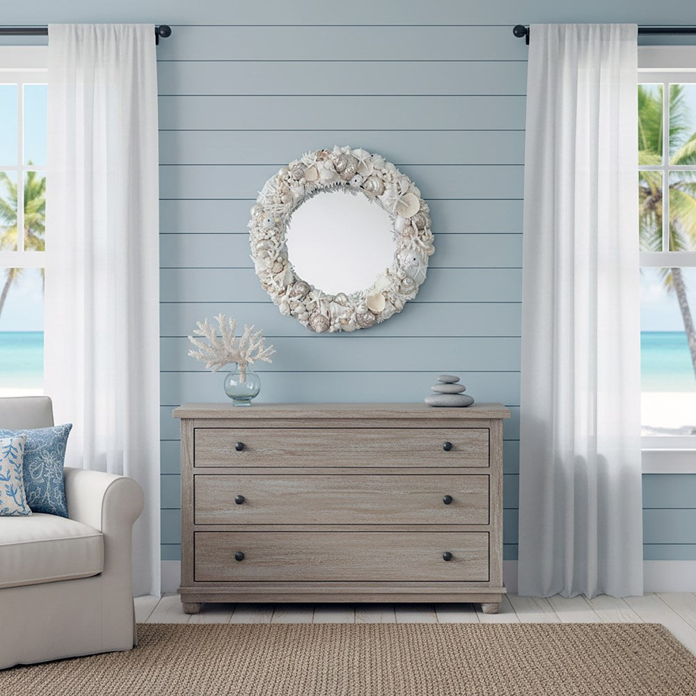 Mirror round coral shell white and pearl