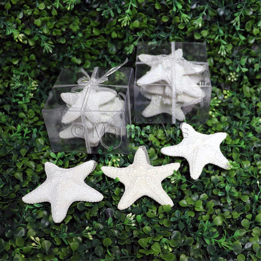 Decoration pack glitter starfish jungle - square with ribbon (Pack of 8)
