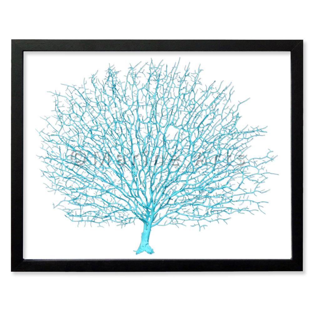 Frame black - no mat - artificial aqua seafan on white