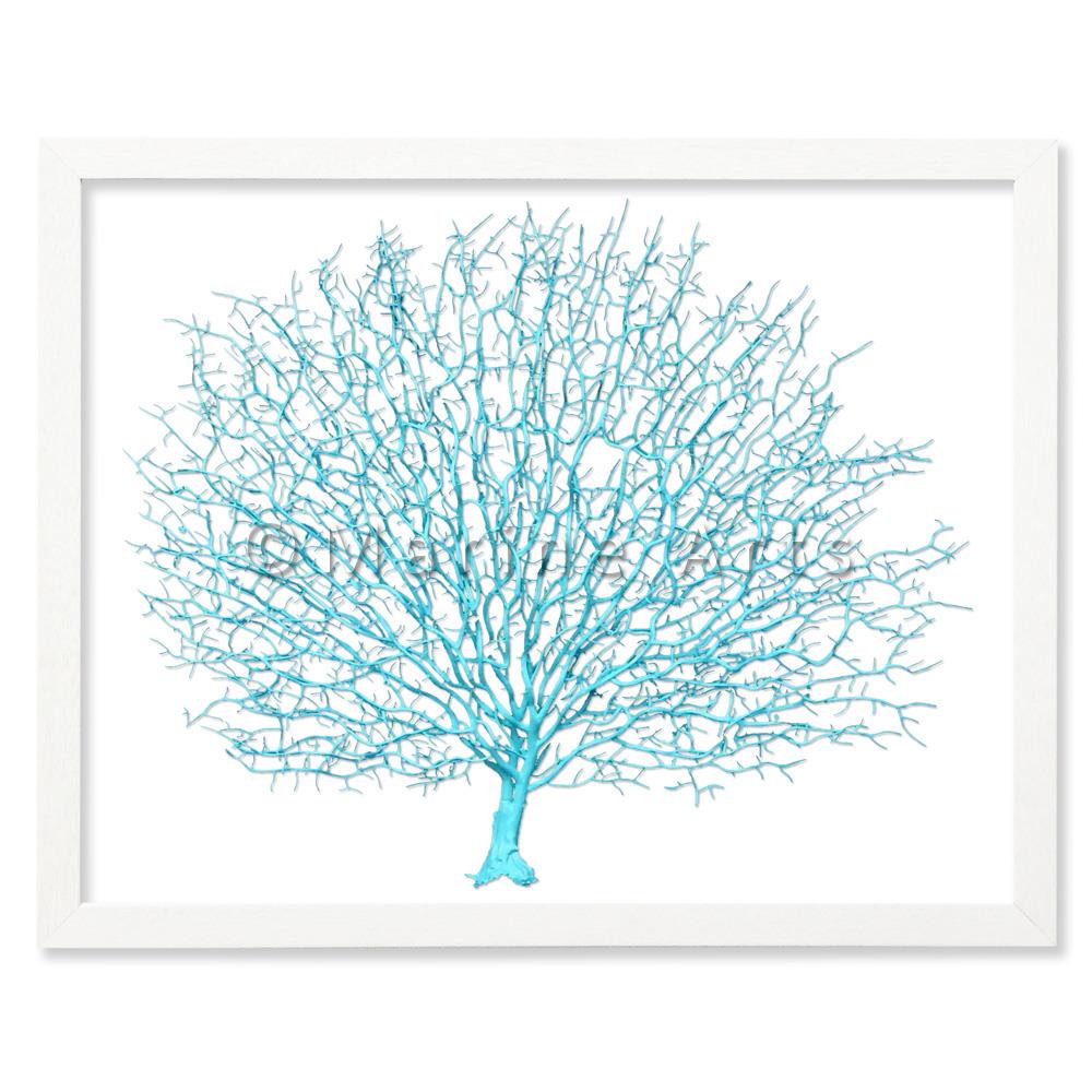 Frame white - no mat - artificial aqua seafan on white