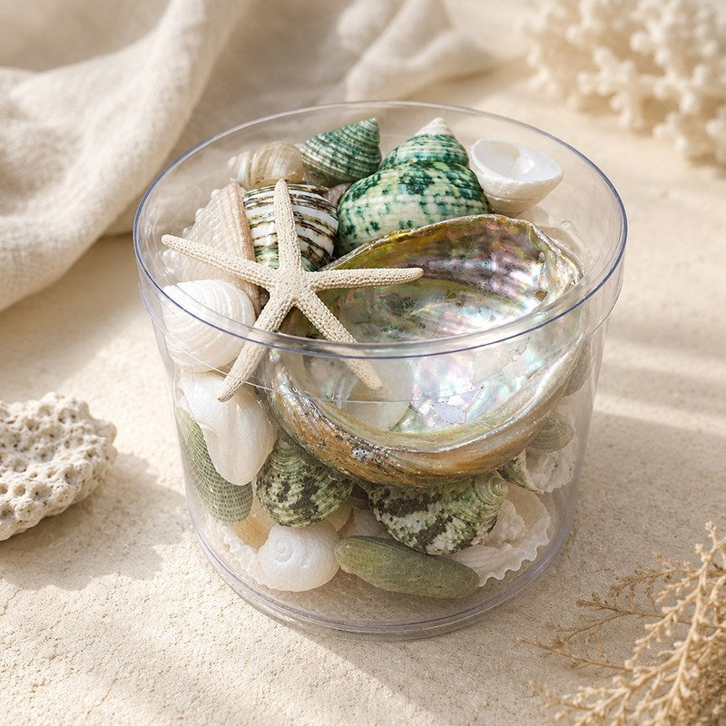 Shell cylinder - green, white and pearl