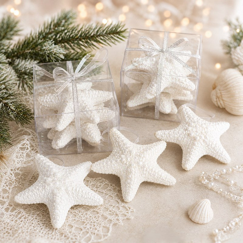 Decoration pack glitter starfish jungle - square with ribbon (Pack of 8)