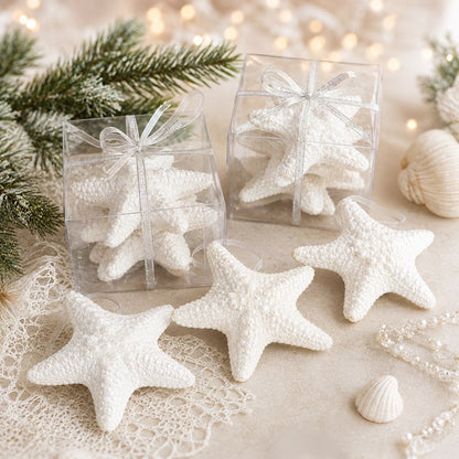 Decoration pack glitter starfish jungle - square with ribbon (Pack of 8)