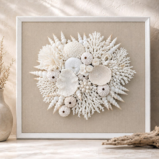 Frame white - no mat, uncovered - coral white on linen fabric