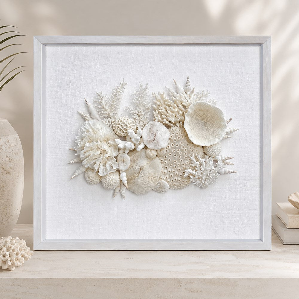 Frame white - no mat, uncovered - coral white on white fabric
