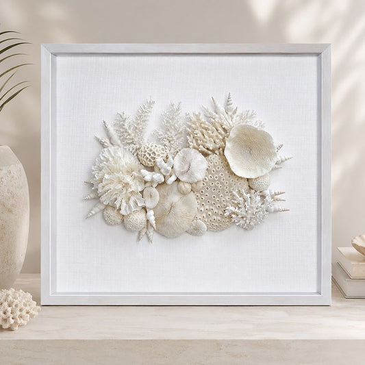 Frame white - no mat, uncovered - coral white on white fabric