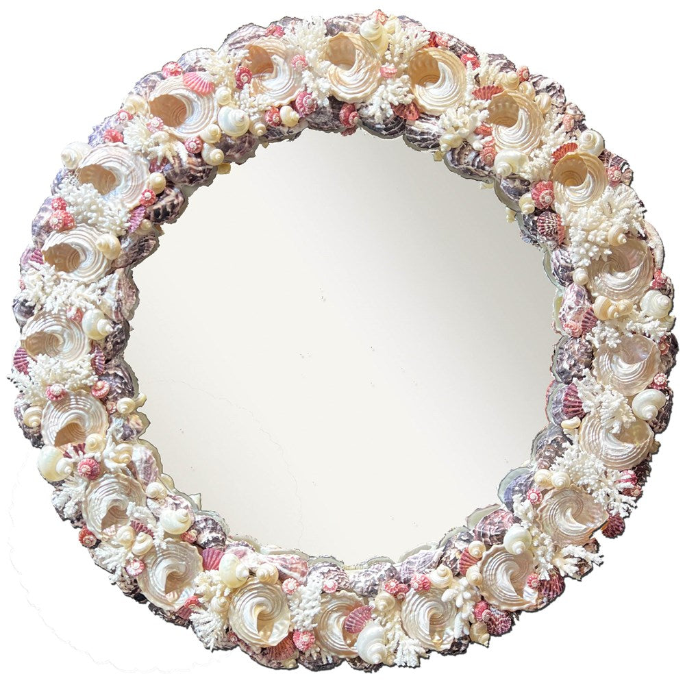 Mirror round coral shell - pink, pearl and white