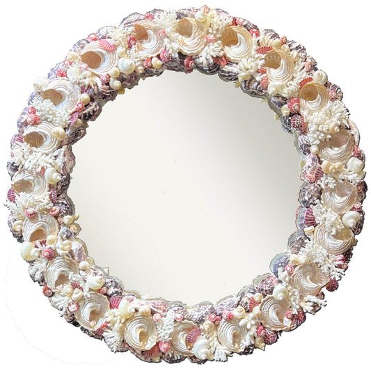 Mirror round coral shell - pink, pearl and white