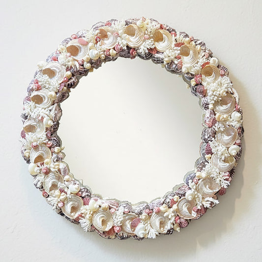 Mirror round coral shell - pink, pearl and white