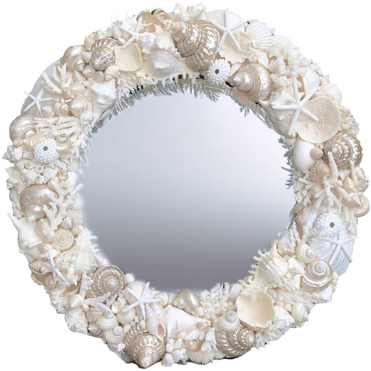 Mirror round coral shell white and pearl