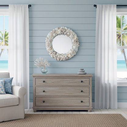 Mirror round coral shell white and pearl