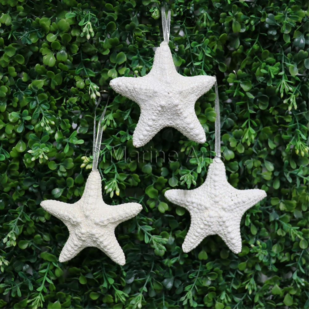 Decoration pack glitter starfish jungle - square with ribbon (Pack of 8)